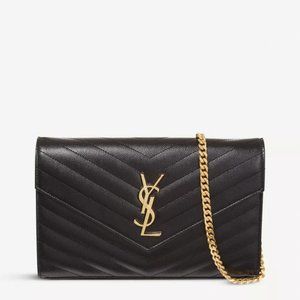 Saint Laurent Monogramme Large YSL Grain de Poudre Wallet on Chain